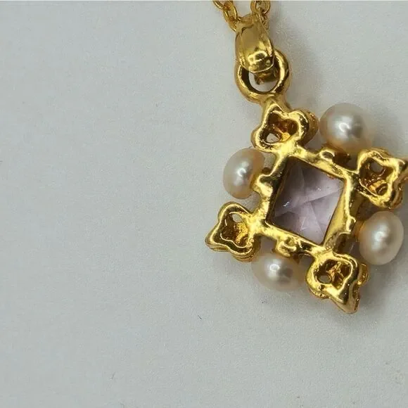 Vintage gold Alexandrite pearl pendant necklace - Picture 8 of 8